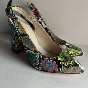 Women's Snake Print Serpentine High Heel Party Pointy Toe Block Heel Sandals